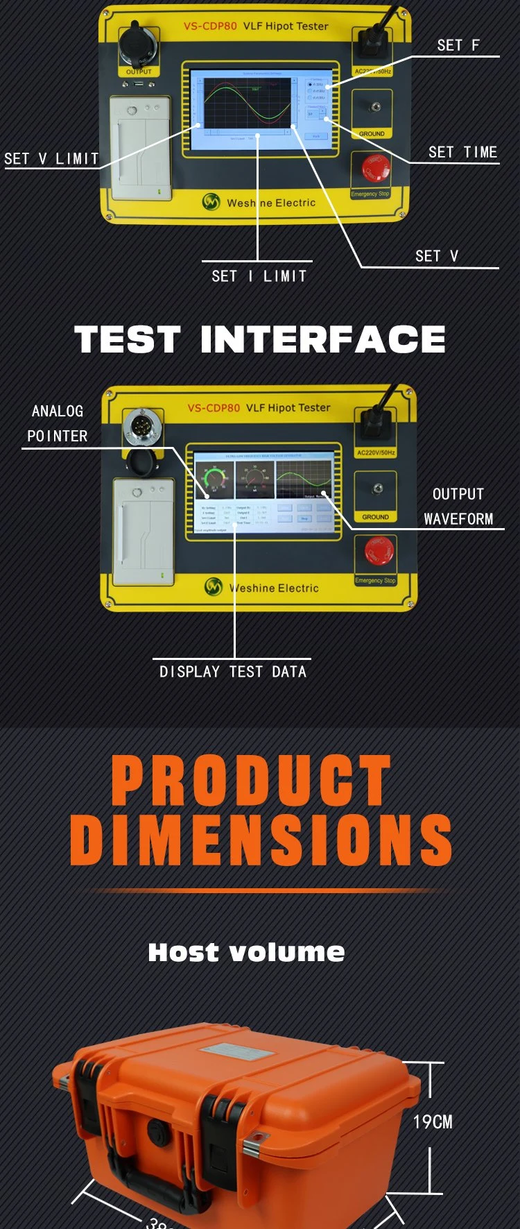 Auto HV 60kV 80kV 90kV Ultra Very Low Frequency Vlf Hipot Tester AC Sine Wave Withstand Test Device