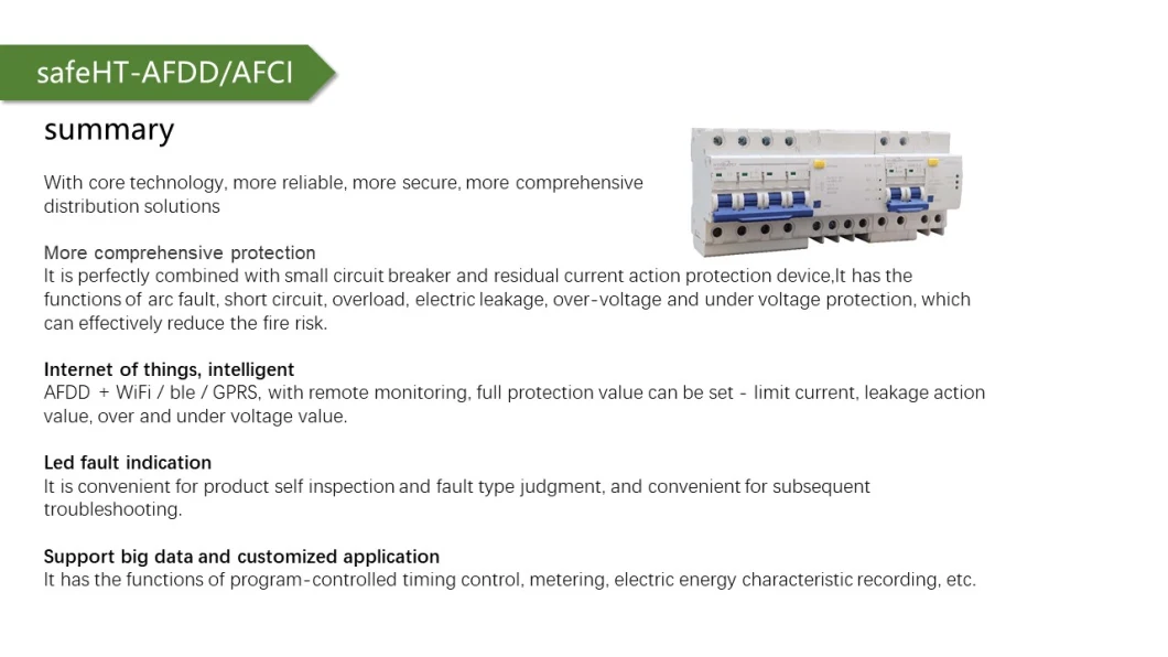 Single Phase 2pole 16A and 3phase 4pole 6ka Breaking Capacity 63A Afdd (afci) Arc Fault Detection Devices (AFDD)